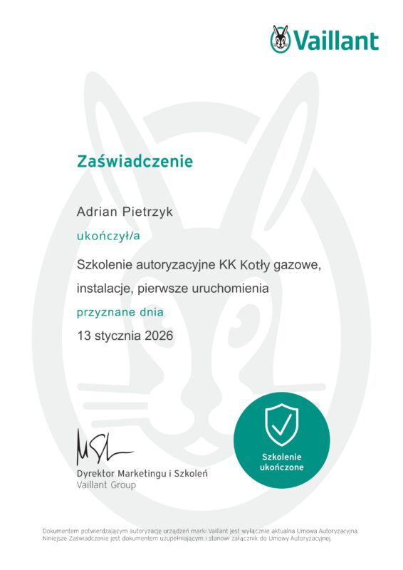 Autoryzacja Vaillant pierwsze uruchomienie kotłów gazowych