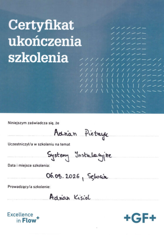 Certyfikat systemy instalacyjne GF