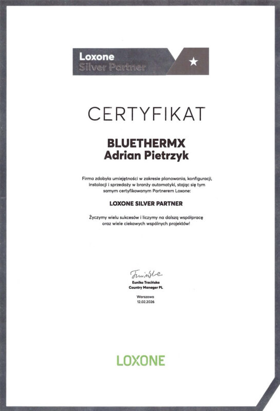 Loxone certyfikat silver partner